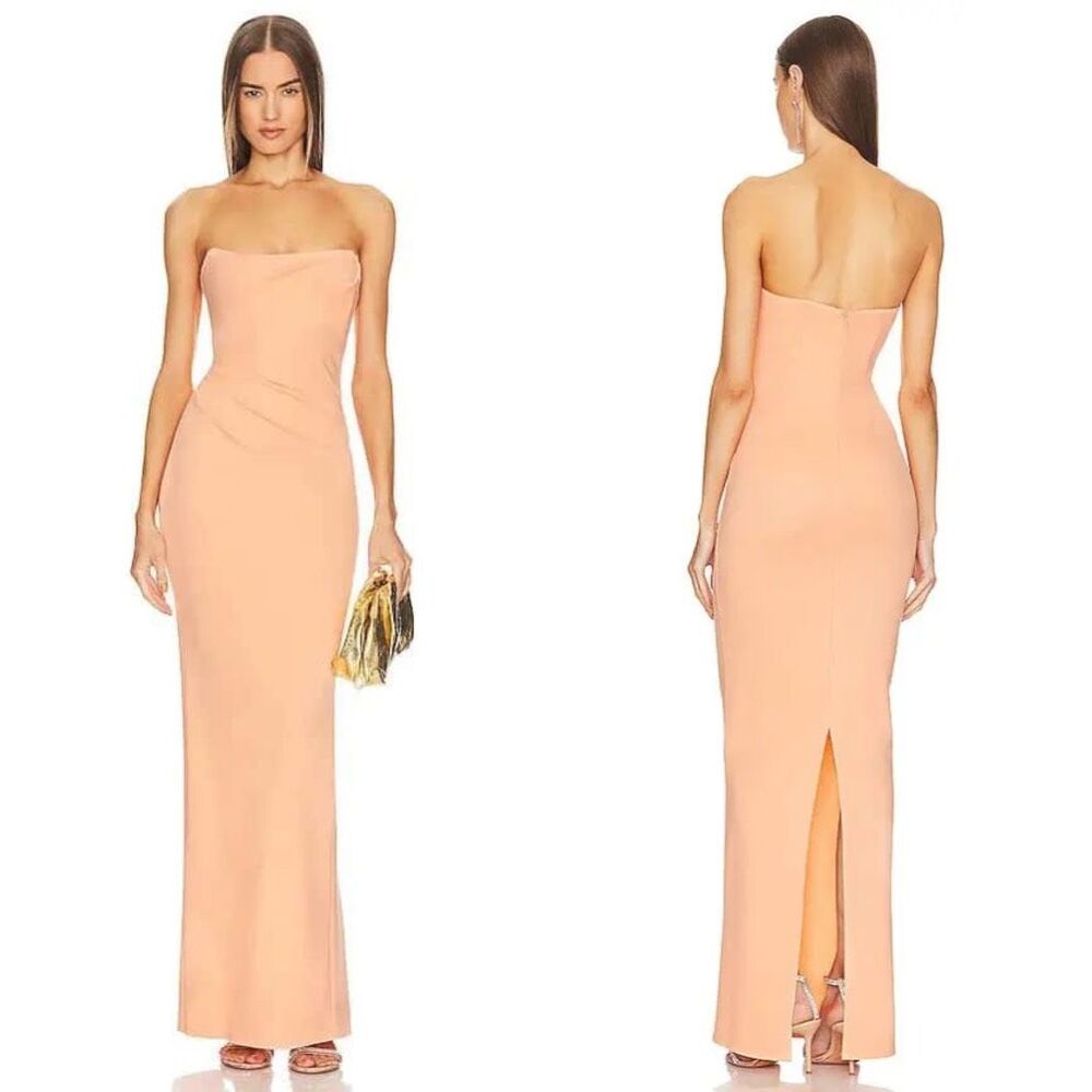 NWT Michael Costello x Revolve Strapless Back Slit Briggs Maxi Gown Peach Small